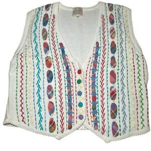 Vintage Susan Bristol sz M cottage core colorful hand Embroidered sweater Vest.
